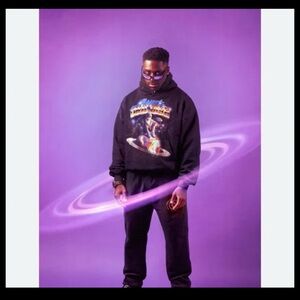 Childish Planet Hoodie Oversize Black Graphic Print UFO size Large